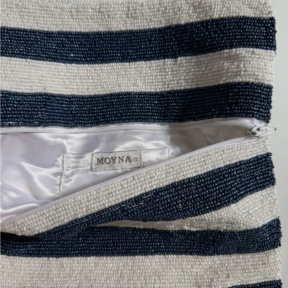 Hand Beaded Preppy Nautical Stripe Foldover Clutch - Picture 3 of 5